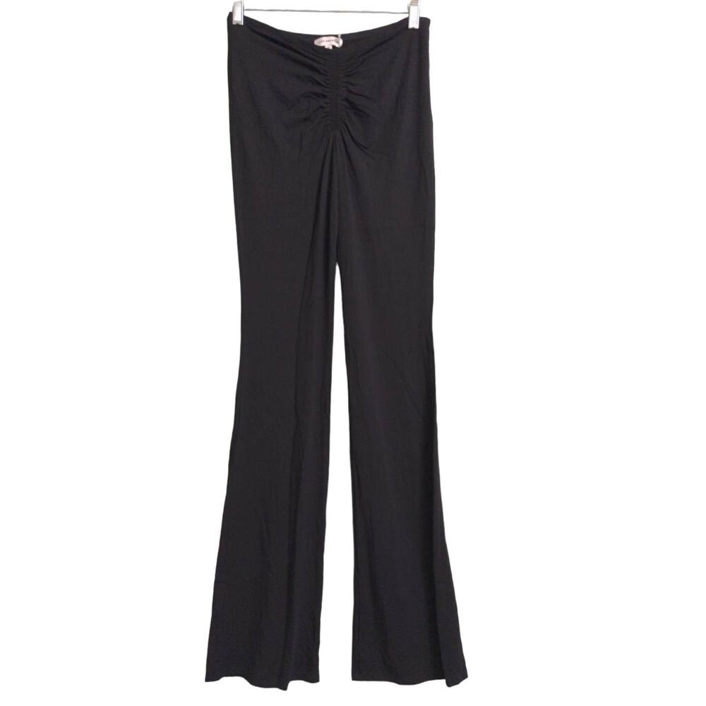 Good American Stretch Jersey Ruched Pants Flare Black Mid Rise Pull On 2 (M) New